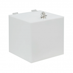 Urna cubica alba, cu yala si balama, dimensiuni 10x10x10cm